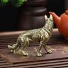 Vintage Copper Lucky Dog Miniatures Figurines Desktop Small Ornament Chinese Classical Brass Wolf Tea Pets Home Decoration Gifts