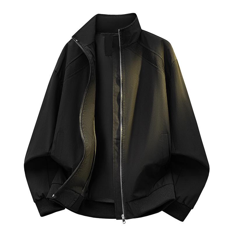 Men's Trendy Patchwork Stand Collar Windproof Jacket - Loose Fit Spring/Autumn Coach Workwear