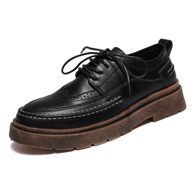 

British trend low-top small black shoes autumn fashion lace-up casual leather shoes youth outdoor business tooling shoes 44
