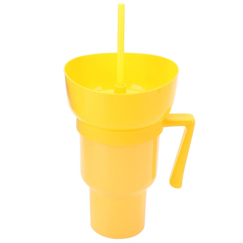 Stadium Tumbler Popcorn Drink Cola Cup 2 In 1 Snackies Cup Portable Splash Snack Bowl Chicken Storage Bowl with Handle Straw Cup