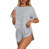 Women's Pajama Set Short Sleeve Striped Printed Two-piece Loungewear  Neck Pajamas Split Shorts Set Soft Sleepwear