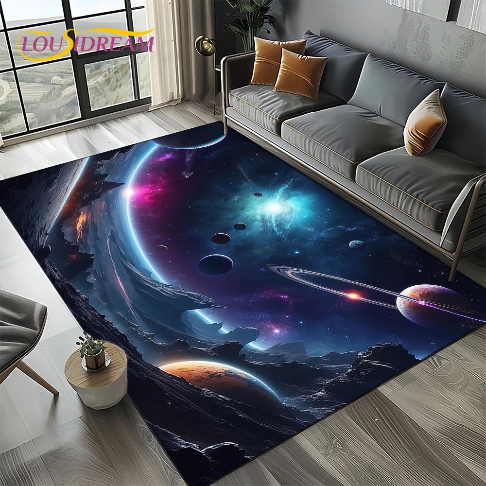 Universe Space Stars Black Hole Galaxy Earth Milky Way Carpet Rug for Living Room Bedroom Sofa Decoration,Non-slip Floor Mat