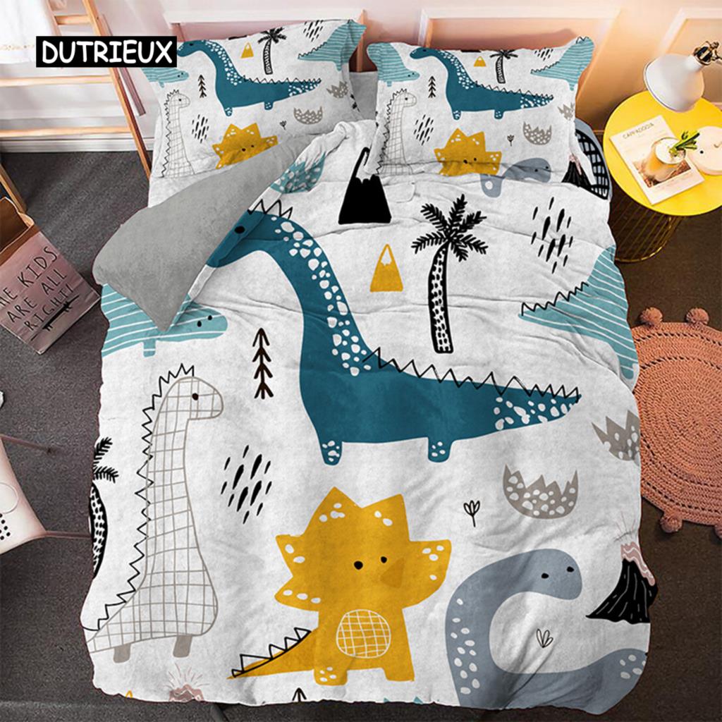 

Комплект постельного белья с изображением динозавра, двуспальная кровать размера «king-size», одеяло в стиле бохо/пододеяльник из полиэстера, наволочка, мягкое постельное белье EU single(135x200cm)
