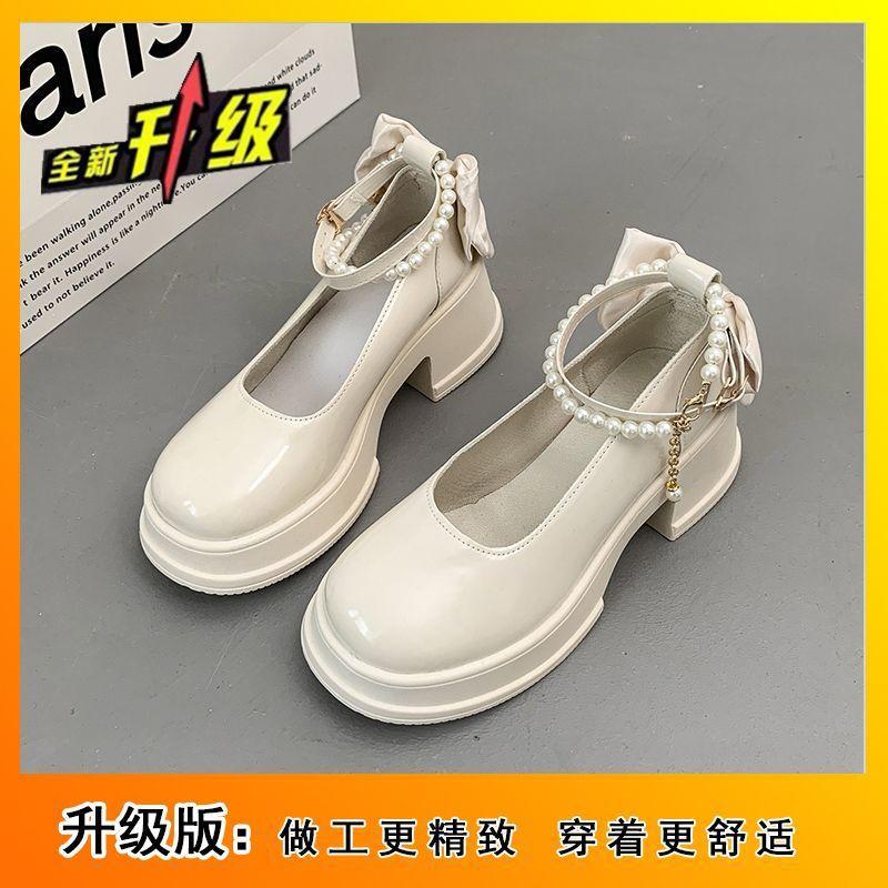 

Bow French single shoes Hepburn style versatile thick heel Mary Jane women s shoes 2025 autumn new fashion versatile 40