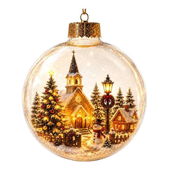 Festive Indoor Home Decorations Glowing Christmas Story Ornament, Light-Up Ball Hanging Decor with Warm LED Light, Light Up Seasonal