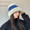 Knitted plush bucket hat women's autumn and winter big head circumference ins bucket basin hat, showing the tide of small plush hats