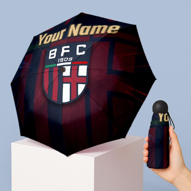 Bologna FC Manual Five Fold 8 Rib Umbrella Support Custom Text, Lightweight Travel Umbrella