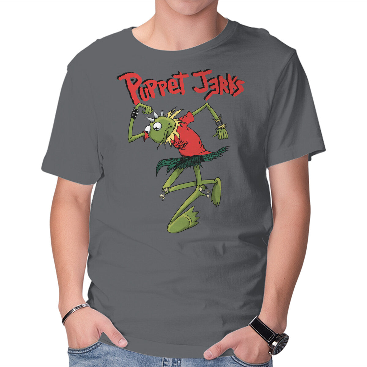Unisex Crew Neck T-Shirt Puppet Jerks Graphic Short Sleeve Casual Tee L