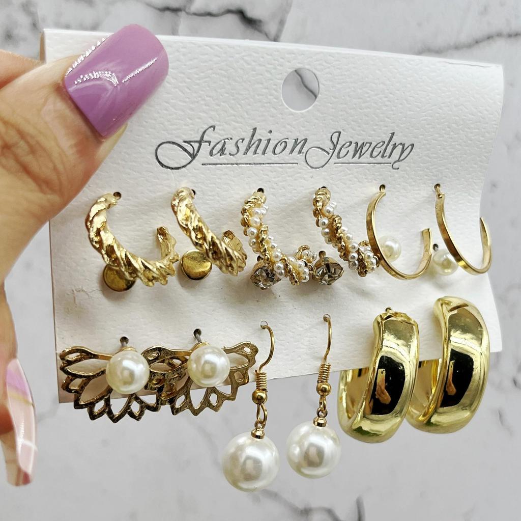 XP17 Gold Geometric Pearl Hoop Earring Set