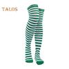 1 Pair Striped Stockings Green White Contrast Color High Elasticity Anti-slip Over Knee Length Soft Breathable Holiday Christmas Stage Performance