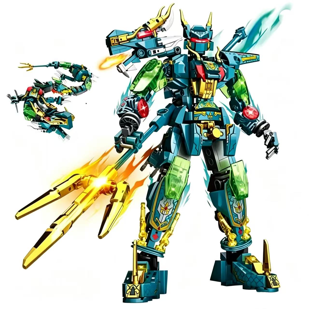 Azure Dragon Mecha Building Blocks 2in1 Transforming Robot Assembly Figurine Animal Blocks Boys Toy Christmas Holiday Gift NO BOX