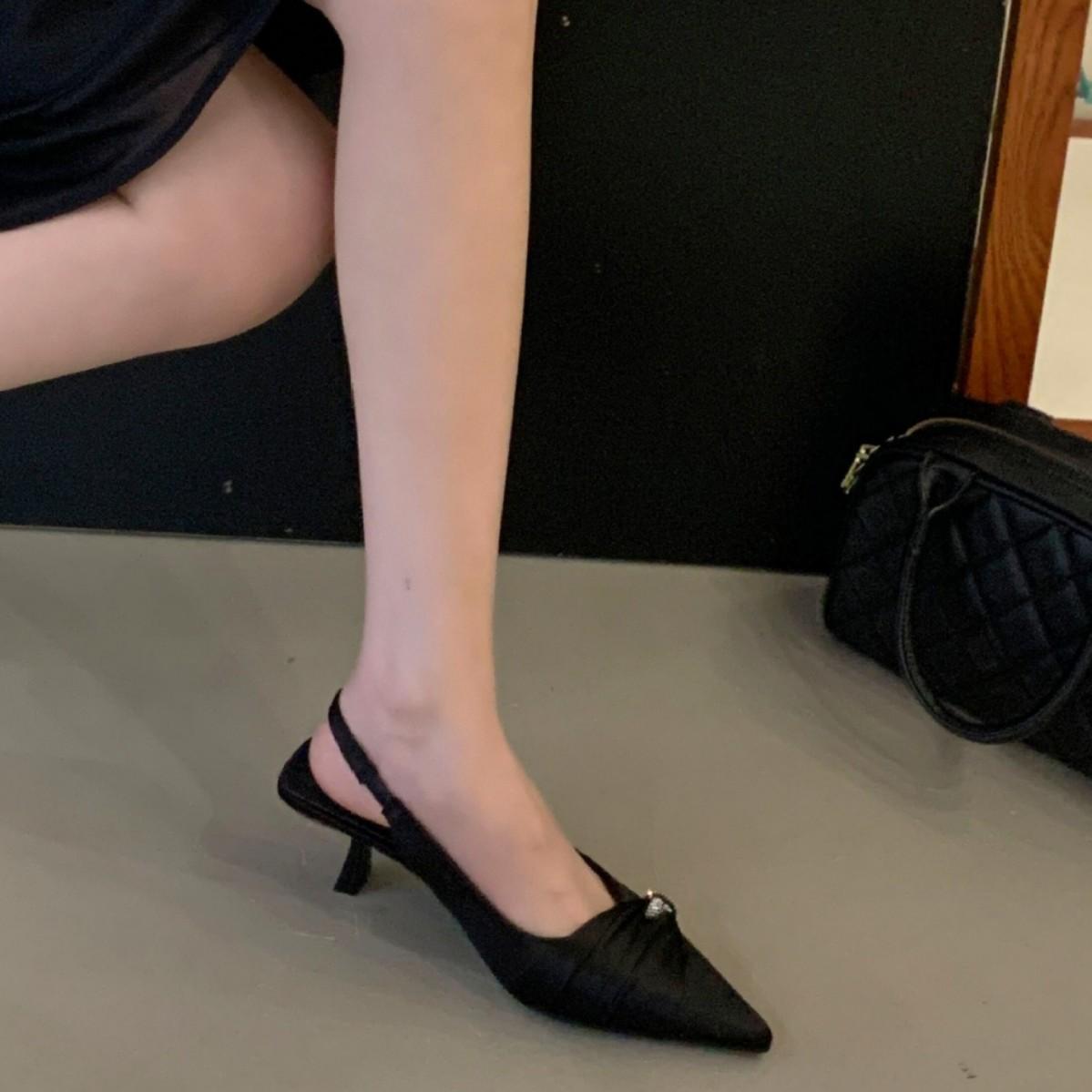 

Spring Pointed Head Thin Heel Bag Head Sandals Women S Bow Rhinestone Word Belt Back Strap Thin 35