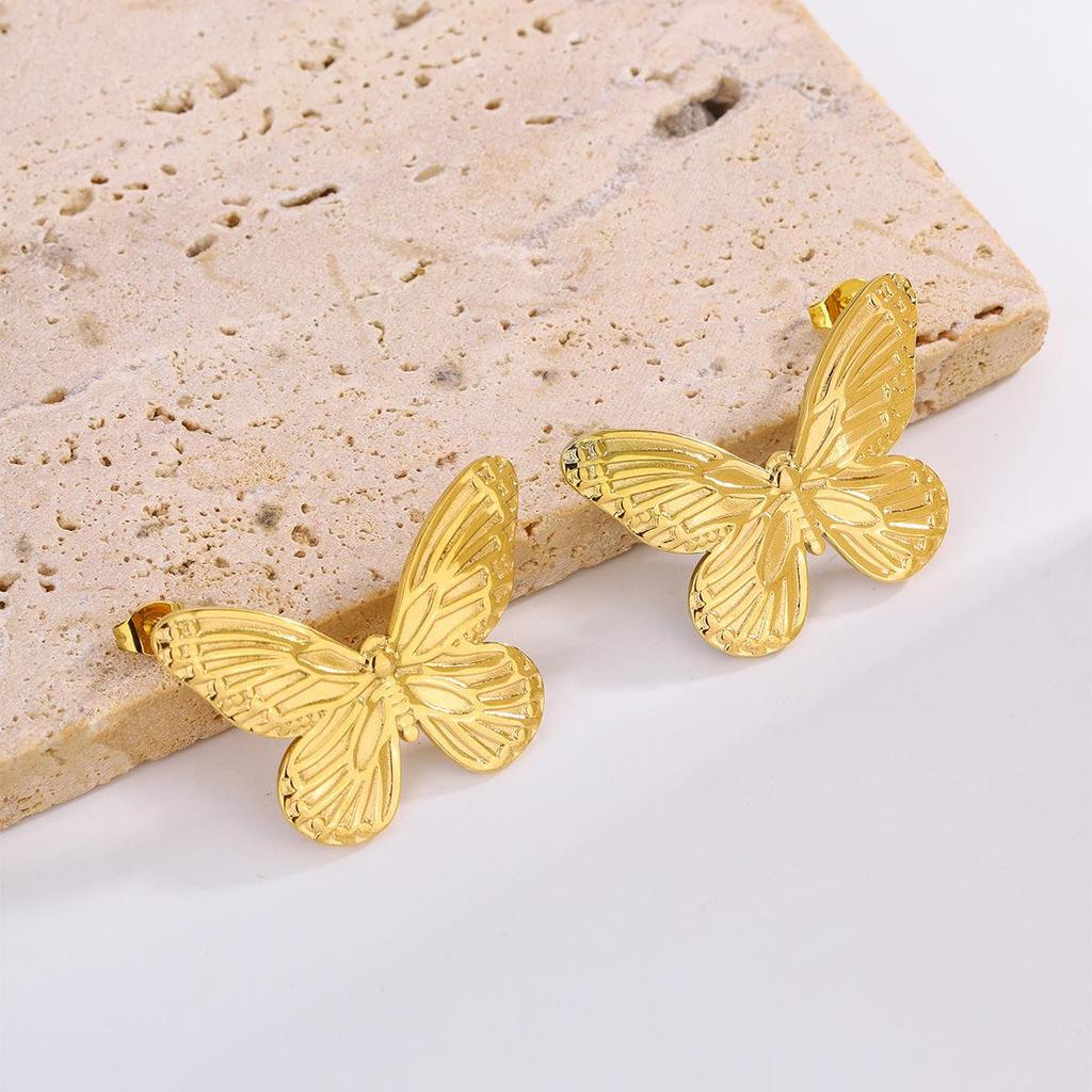 18K Gold Plated Titanium Steel Earrings with Butterfly, Flower, and Bowknot Designs