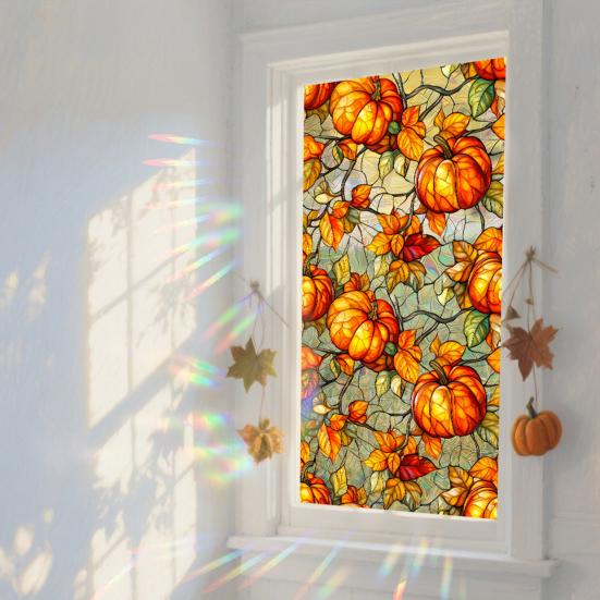Halloween Window Sticker Stained Glass Style Witch Bats Decal Removable Pumpkins Ghosts Static Window Cling for Party Decoration