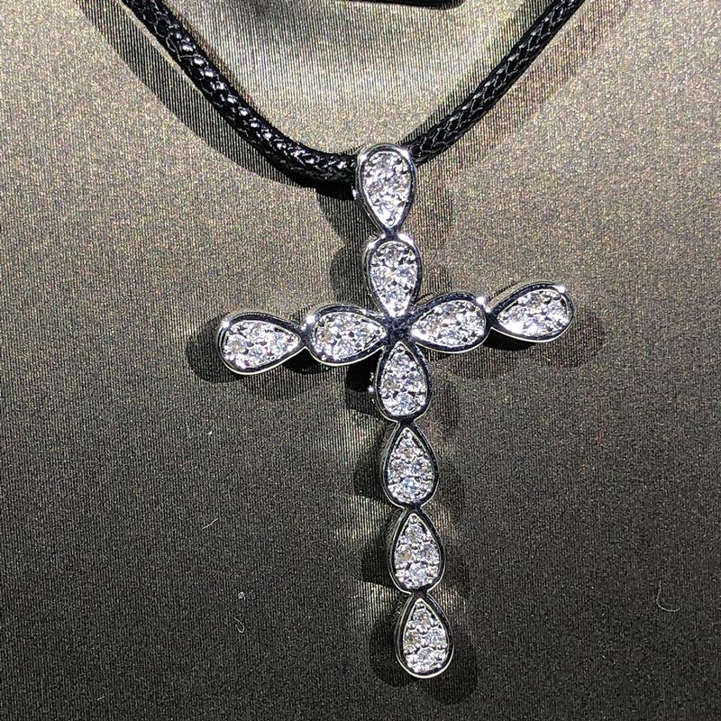 

925 стерлинговая медь модная бижутерия кулон-крест ожерелье-свитер женское белый циркон кулон-крест ювелирный подарок религия