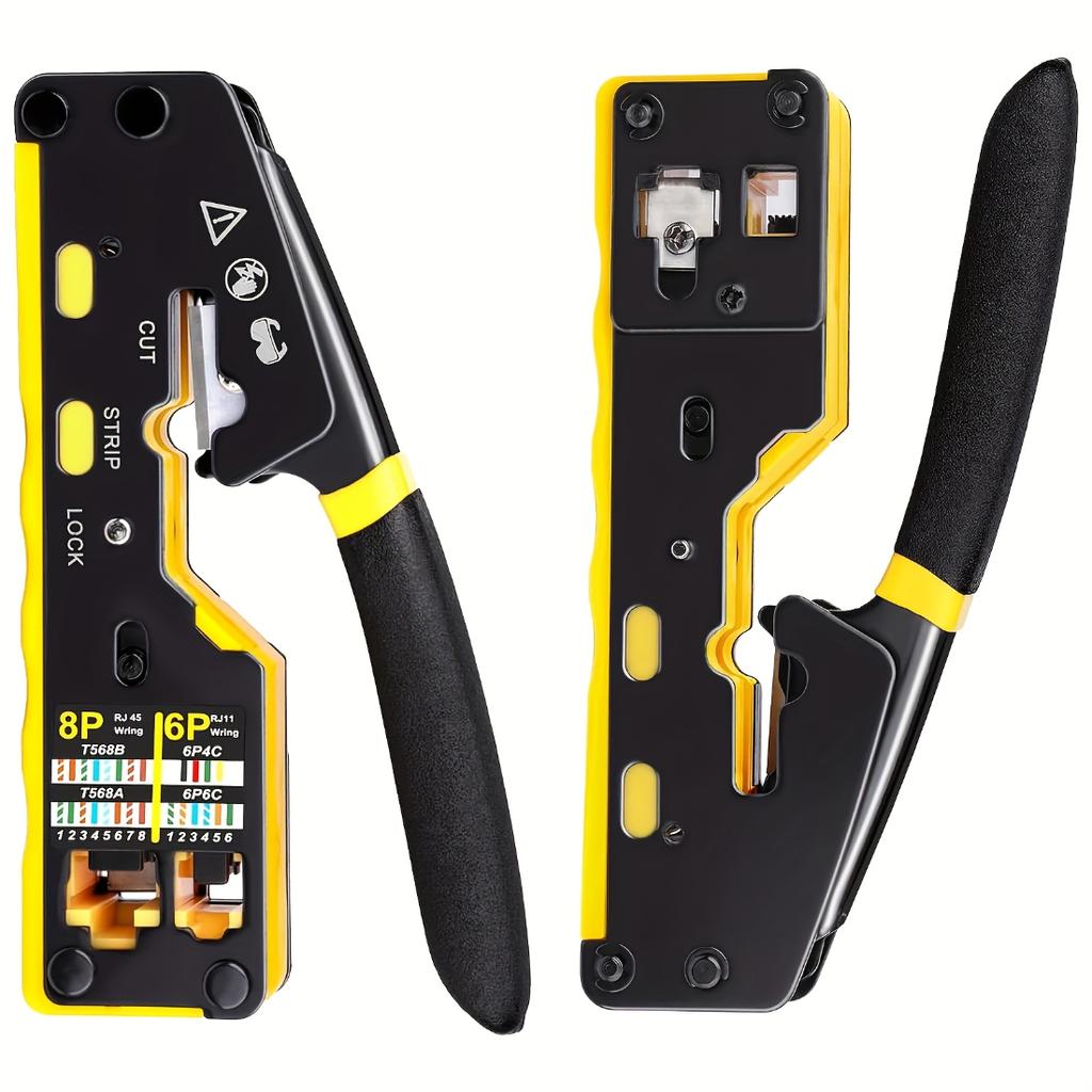 8P6P Multi-Function Dual-Use Network Cable Crimper, CAT6 Pass Through Ez Crimping Tool, Cat5e Cat6 Rj45 Rj11 LAN Phone Crimp Pliers