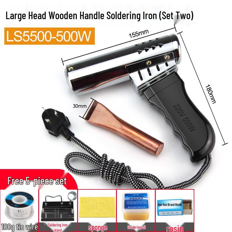 High Power Electric Soldering Iron with Wooden Handle & Bent Flat Copper Head - Available in 100W, 150W, 200W, 300W, 500W.