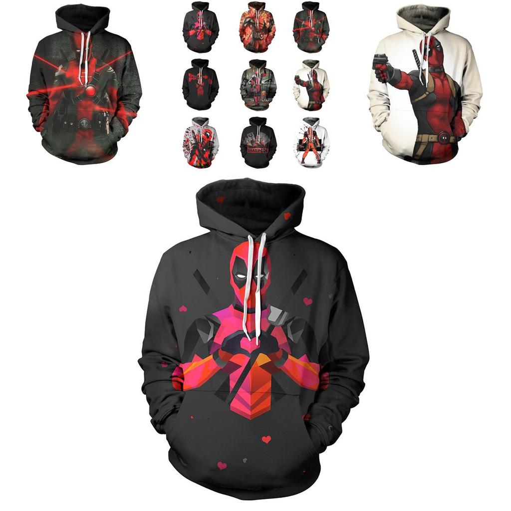 Men's Deadpool Sweatshirts Long Sleeve Hooded Coat Pullover Hoodies With Superhero Design