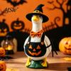 Whimsical Outdoor Decoration Halloween Mini Desk Goose Statue, Cute Small Figurine with Pumpkin Apron Statue And Wizard Hat for Home Office