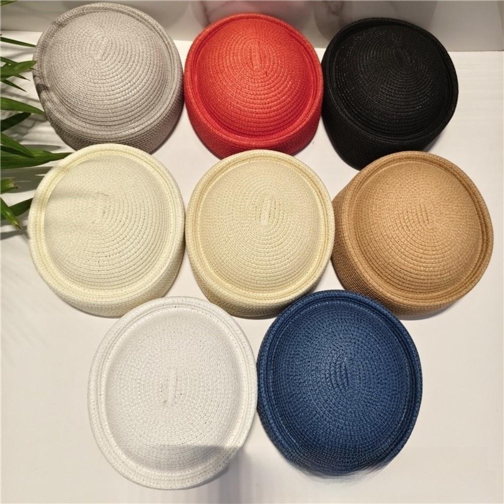 Breathable Beret Sun Hat Circle Concave Top Handmade Straw Straw Sun Hat Flat Top Handemad Straw Pillbox Hat Cosplay Costume