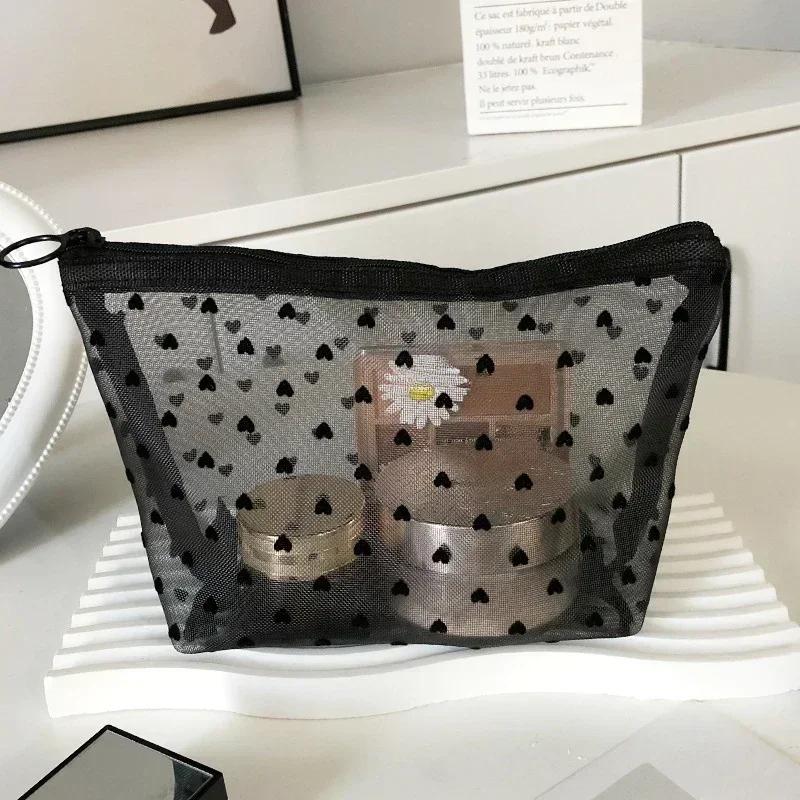 1Pcs Hot Mini Transparent Heart Makeup Bag Women Portable Lipsticks Cosmetic Storage Pouch Black Clear Cute Small Make Up Bag