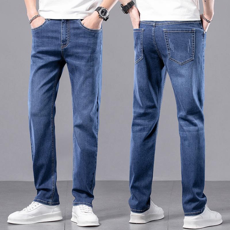 Spring And Autumn New High End Plush Jeans For Men Straight Tube Slim Fit Elastic Thick Casual Pants Autumn And Winter Men'S Pants