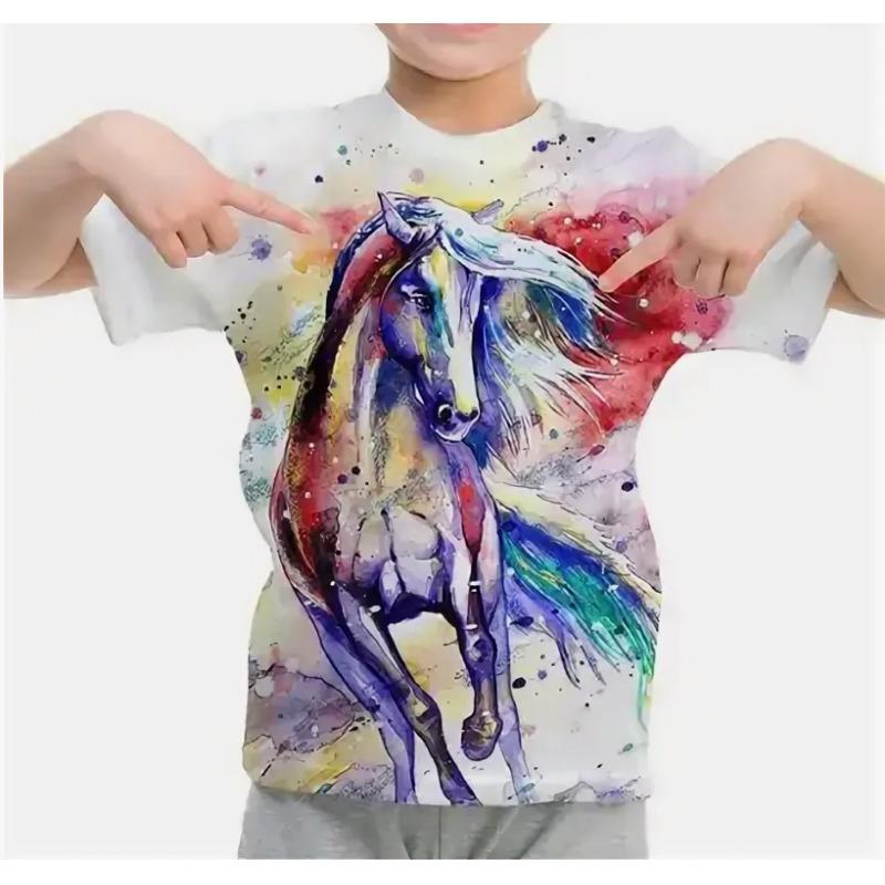 Colorful Watercolor Horse Lovely Girl 3d Printed Short-Sleeved Shirt Brand New Summer Fashionable Girl Clothing T Shirt
