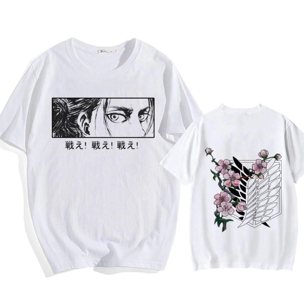 Anime Attack On Titan Double Sided Printed Tshirt Unisex Wings Of Freedom Sakura Pattern Front Eren Eye Japanese Letter Oversized