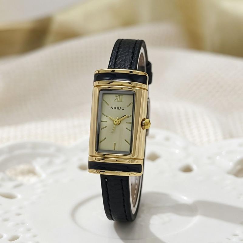 New Women Watch H Rectangular Dial Luxury Gift Wristwatch Fashion Leather Strap Lock Shaped Watch