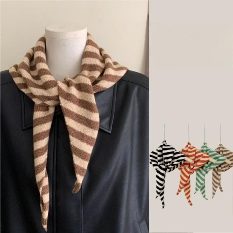 Women Autumn Winter Scarf Shawl Winter Warm Soft Knitted Striped Triangle Scarf Fashion Lady Scarves Headscarf Holiday Gifts