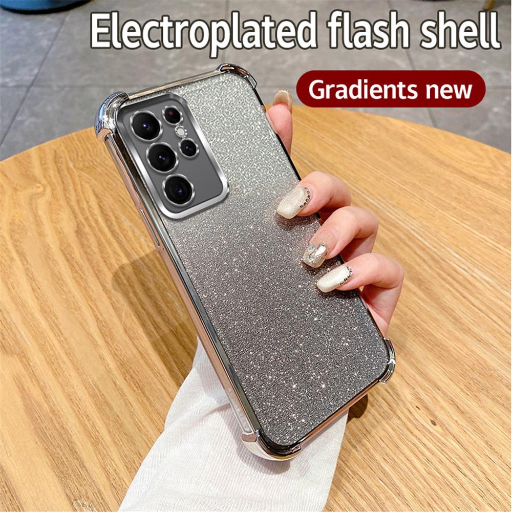 Gradient Glitter Plating Clear Phone Case For Samsung Galaxy S24 S23 S22 Plus Ultra S20FE S21FE Note 20 Ultra Shockproof Cover