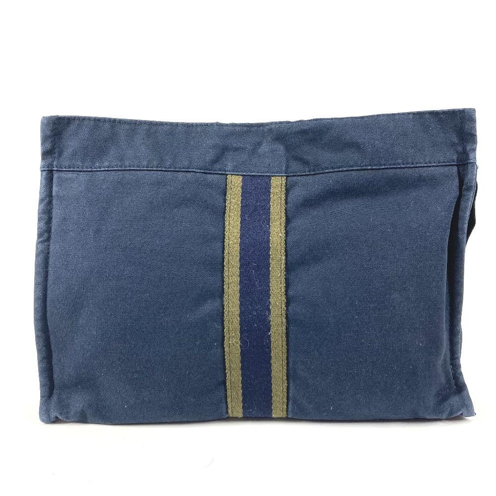HERMES Fourre Tout Bag Pouch Bag Clutch bag cotton Navy