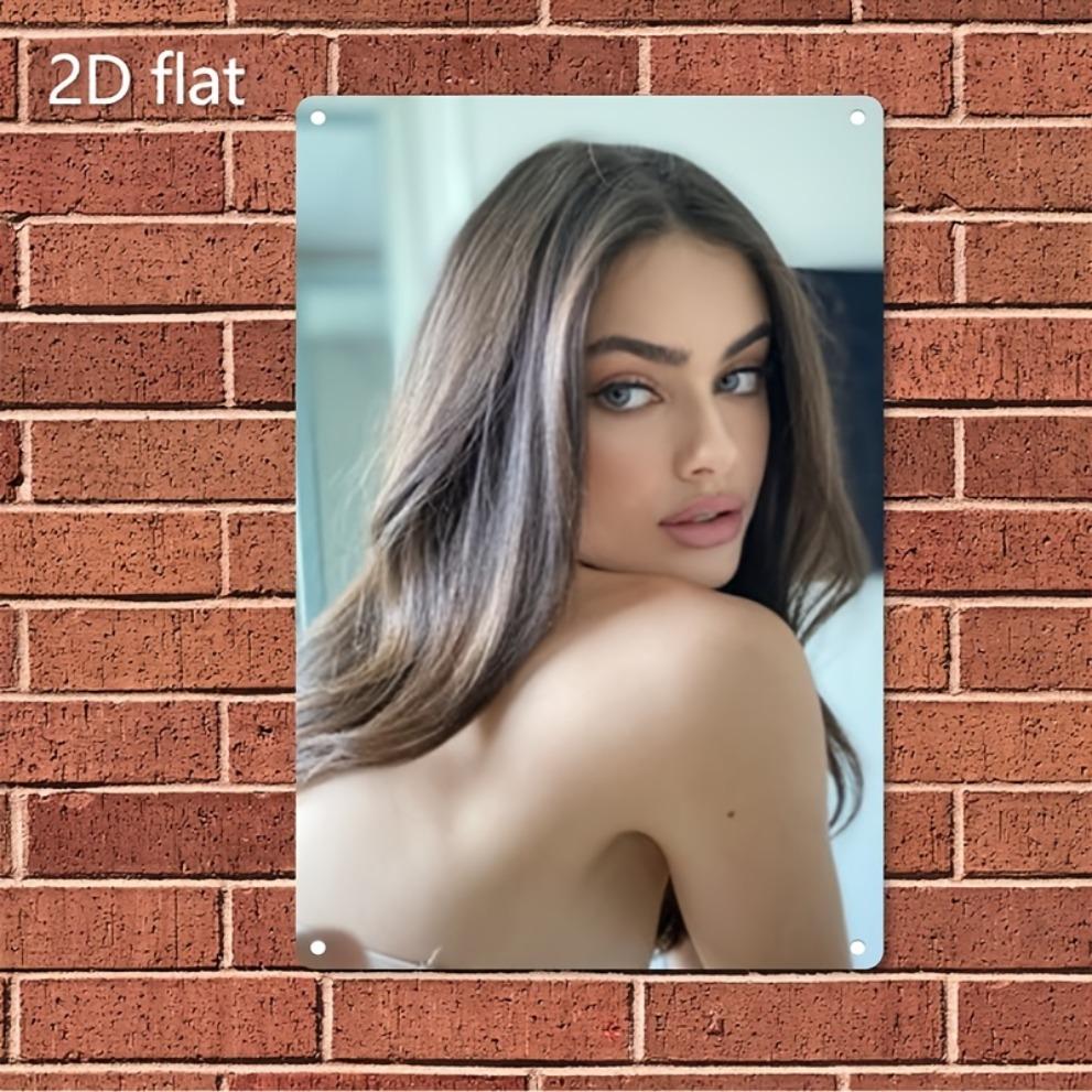 Metal Face Art Wall Decor - Elegant Woman Portrait Iron Sign, Brown Hair Green Eyes Poster for Home Cafe Bar, Christmas Gift, Du