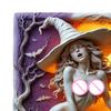 Halloween Witch Decoration Resin Sexy Witch Art Slate Tabletop Witch Sculpture with Pumpkin Bat And Spooky Trees for Home Desk Mantel Cabinet