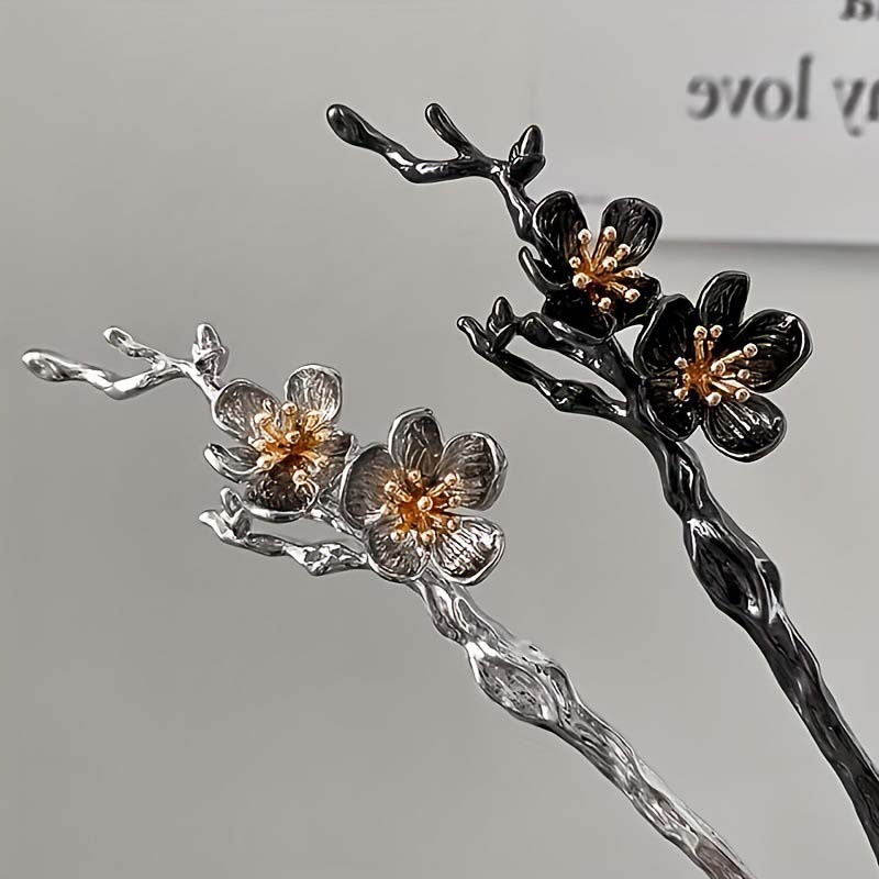 Chinese Style Peach Flower Hair Sticks for Women Simple Metal Flower Chopstick Hairpins Hairstyle Design Tools Accessories