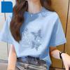 Women's Loose Fit Short Sleeve Crew Neck Tee Butterfly Letter Print Cotton Casual Basic Summer Daily Wear Streetwear Top