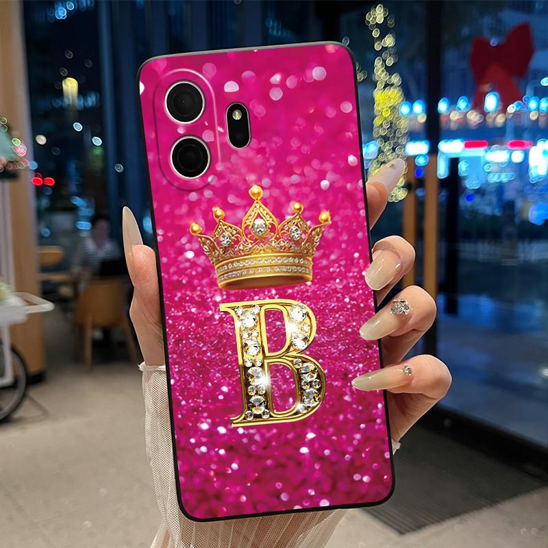 

Couple Phone Case For TCL NxtPaper 70 Pro Bumper Black Silicone Shockproof Soft Casing Fashion Luxury Crown Lucky Letter Cover TCL NxtPaper 70 Pro