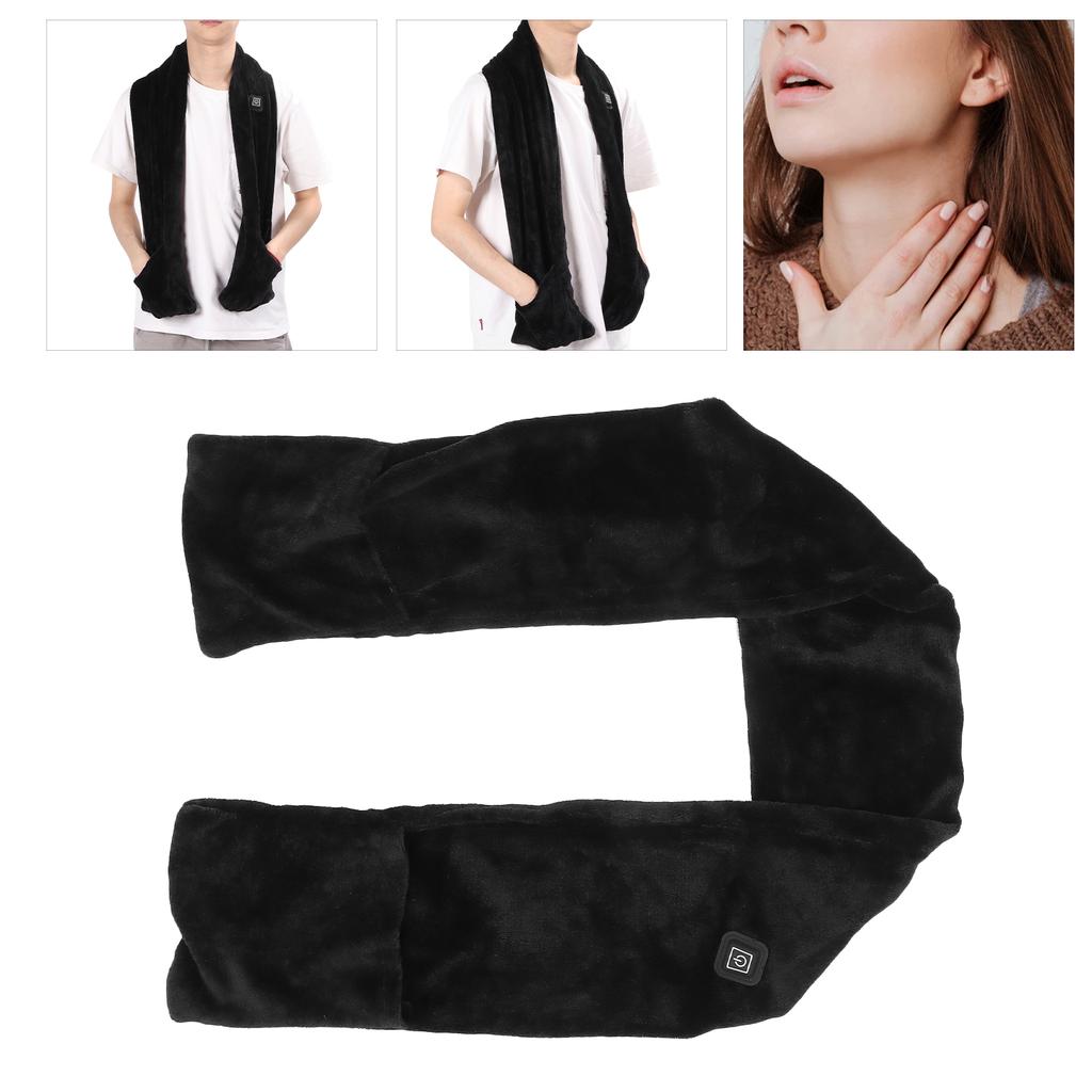 Heated Scarf Adjustable Temperature Long Heating Neck Scarf Neckwear with Pockets Black