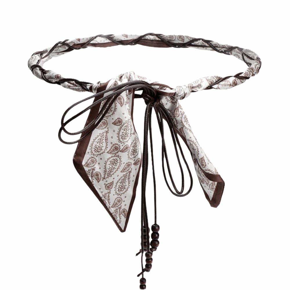 Bohemian Style Silk Scarf Woven Belt Wood Bead Tassel Beaded Waist Chain American-Style