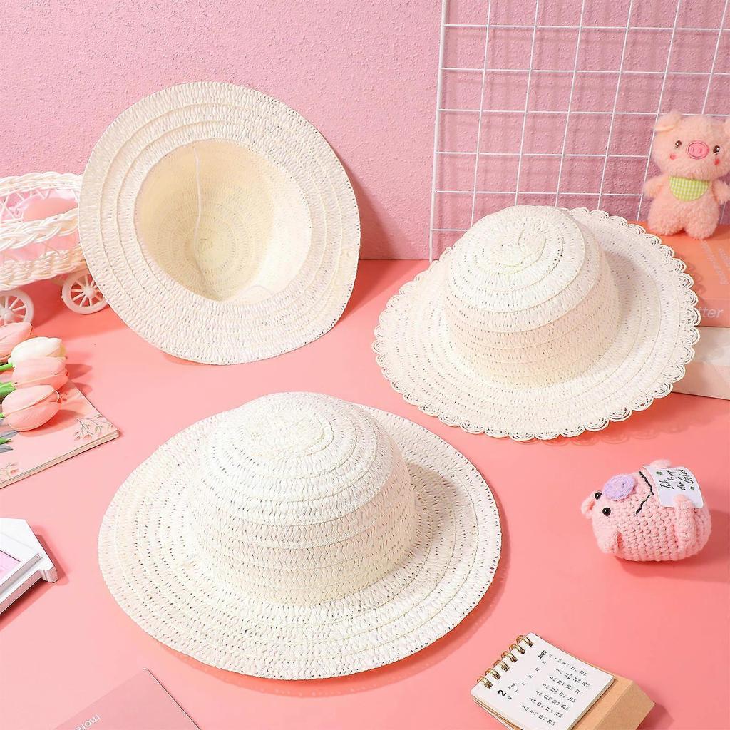 24Pcs Kids Plain Straw Hats For School Events Round Sun Protection DIY Crafts And Painting Kit less
