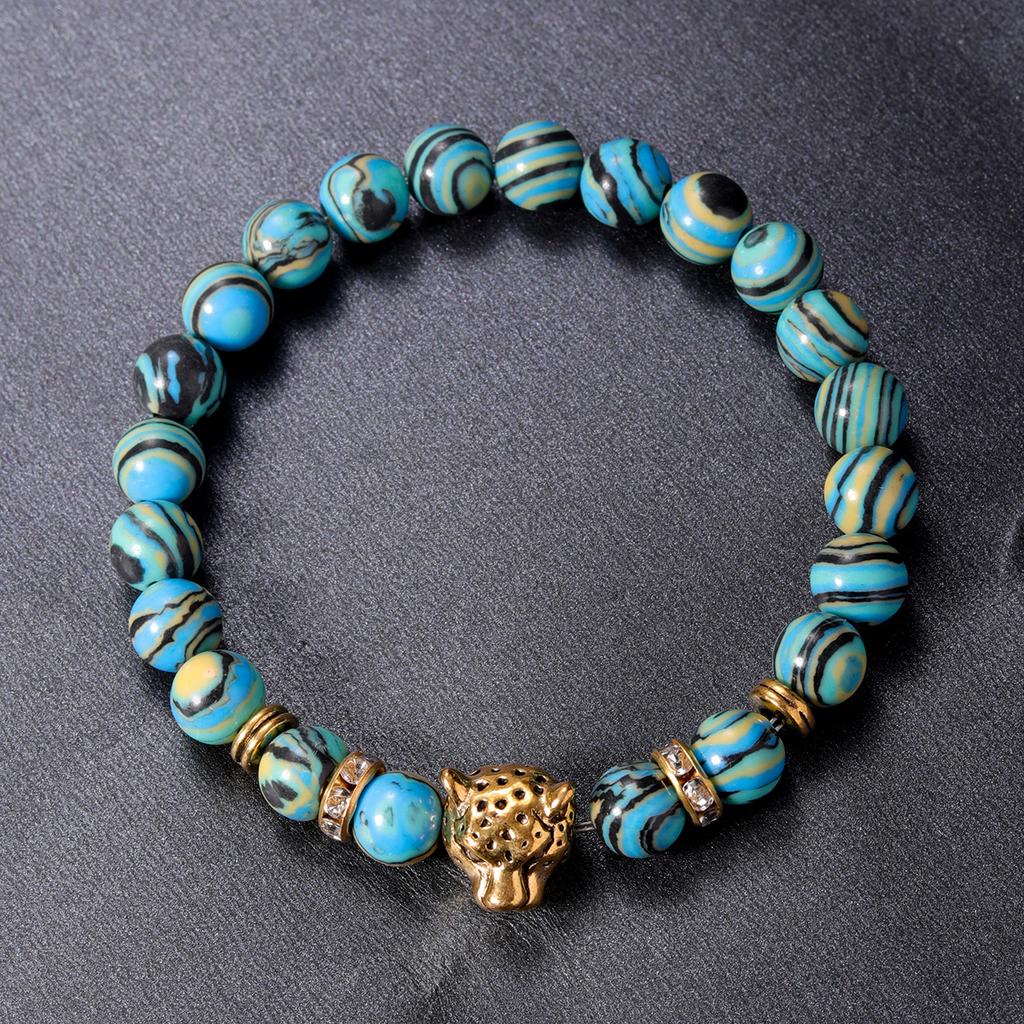 Malachite Tigers eye bracelet women men couple handmade lion leopard beads bangles cool gift for husband brother pulseras mujer