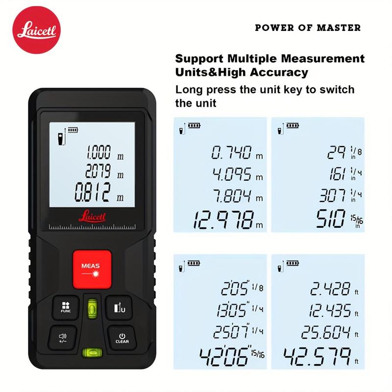 Laicelt Laser Tape Measure 120M Red Laser Distance Meter High Accuracy Roulette Multiple Measurement Functions Electronic Ruler