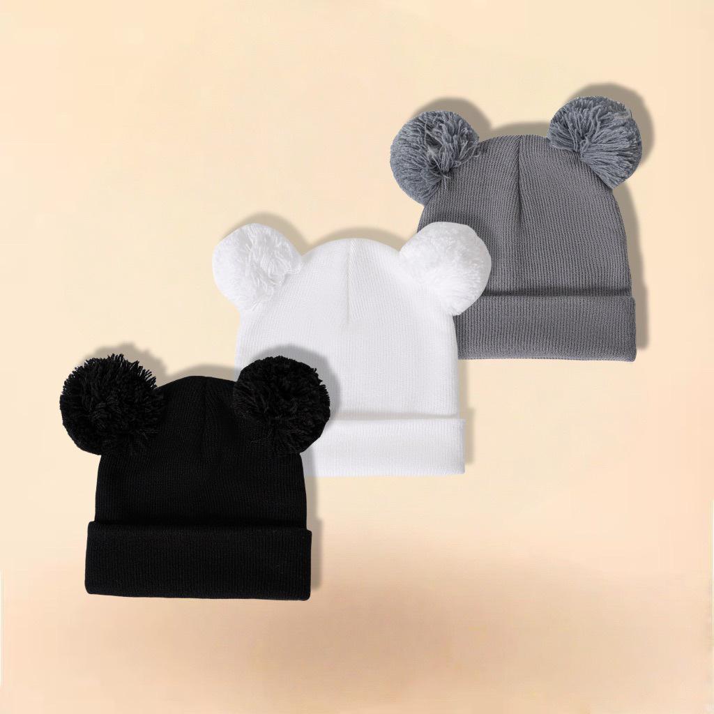 Unisex Baby Woolen Hat Set - Cute Double Pom-Poms, Autumn & Winter Warmth for Kids