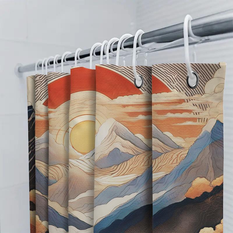 Sunrise Mountain Shower Curtain Watercolor Landscape Design For Bathroom Decor 3D Printing Shower Curtains Home Decor