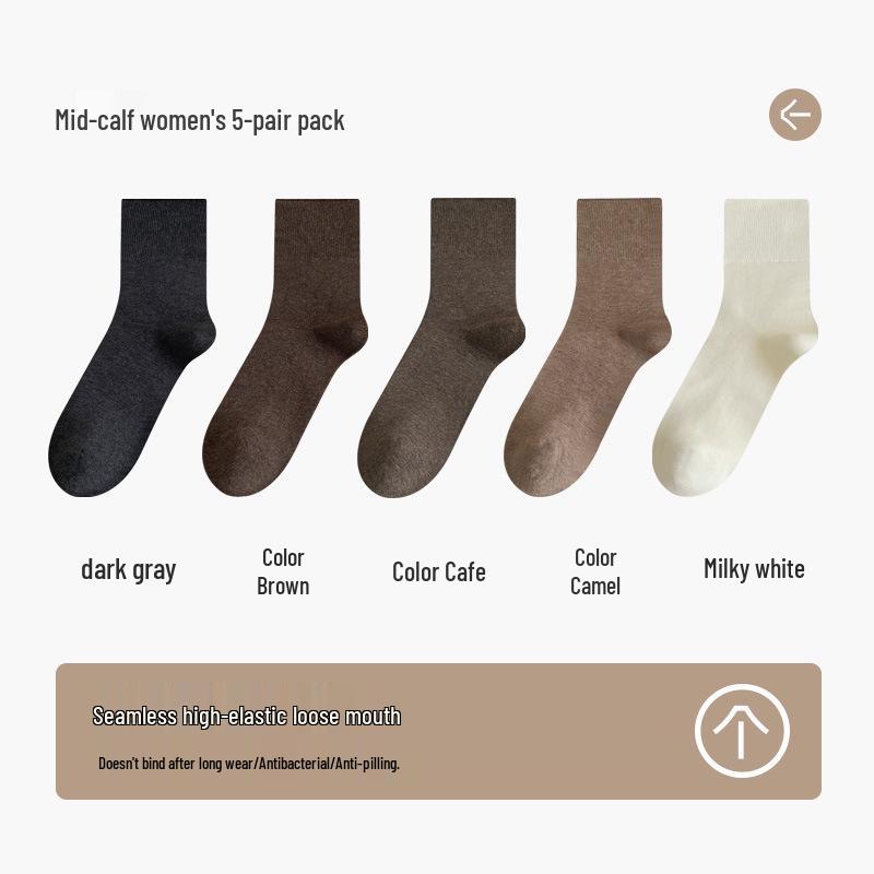 Women's Loose-Mouth Pure Cotton Mid-Calf Socks - Anti-Constriction, Antibacterial, Anti-Odor, Suitable for Autumn & Winter