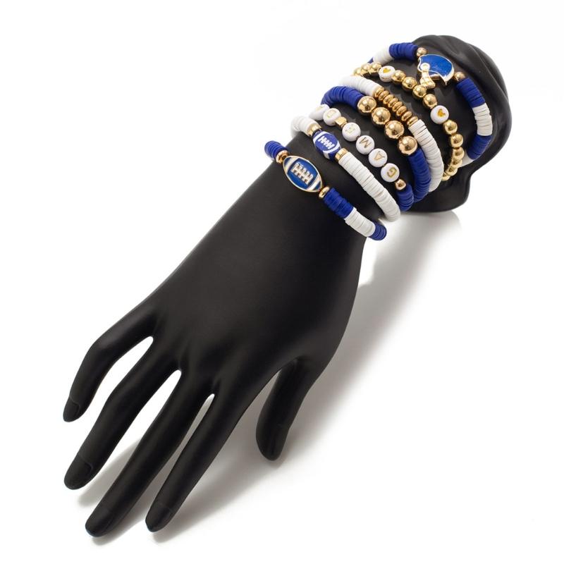 Versatile Unisex Football Charm Letter Beaded Bracelet Elastic Band Handchain for Everyday Wear Street Hand Jewelry