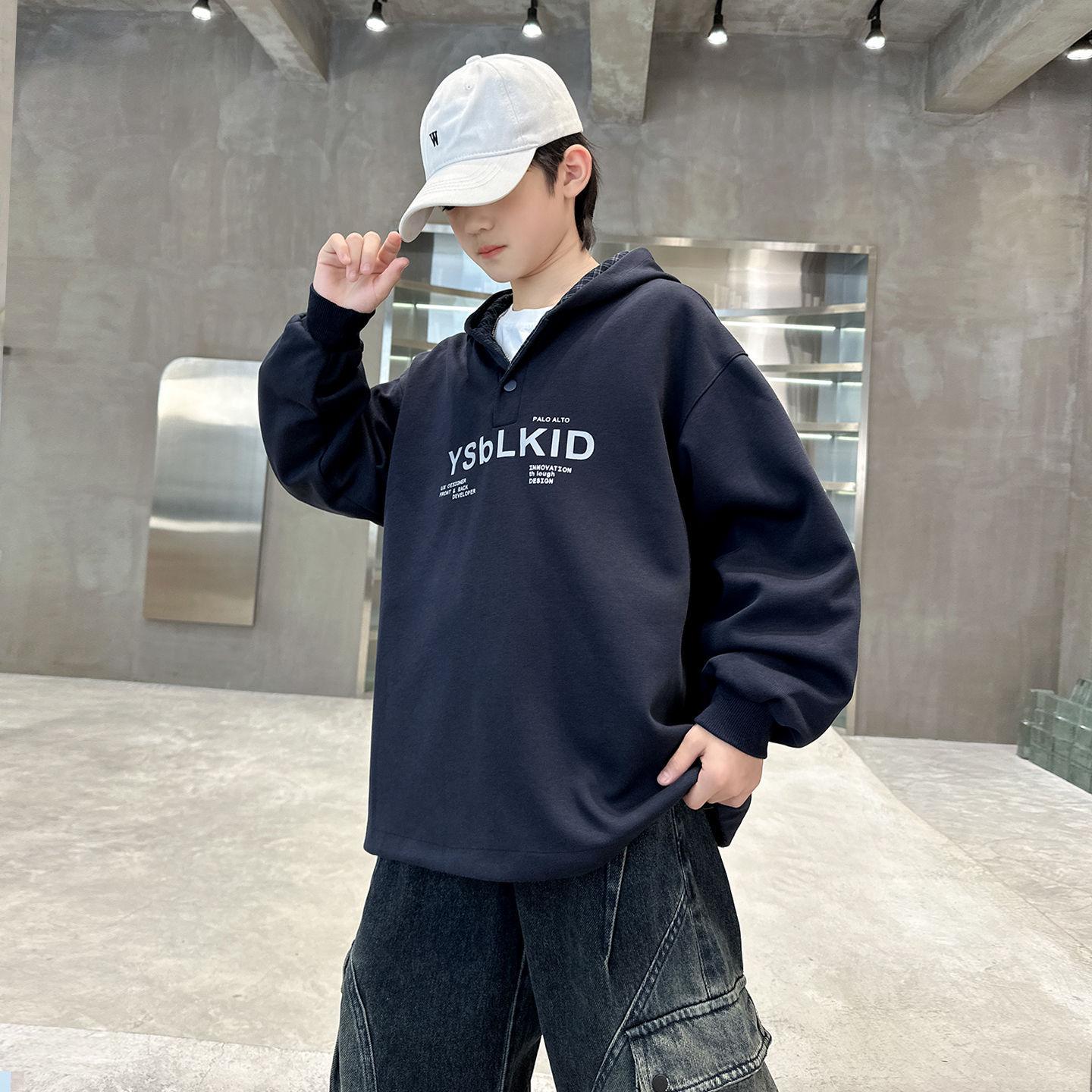 

2025 Крутая универсальная двусторонняя толстовка с капюшоном для мальчиков на весну и осень 180 cm темно-синий