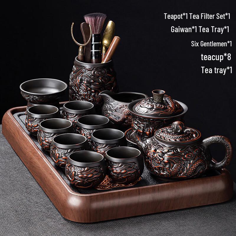 Chaxun Purple Clay Kung Fu Tea Set with Double Dragon Gaiwan