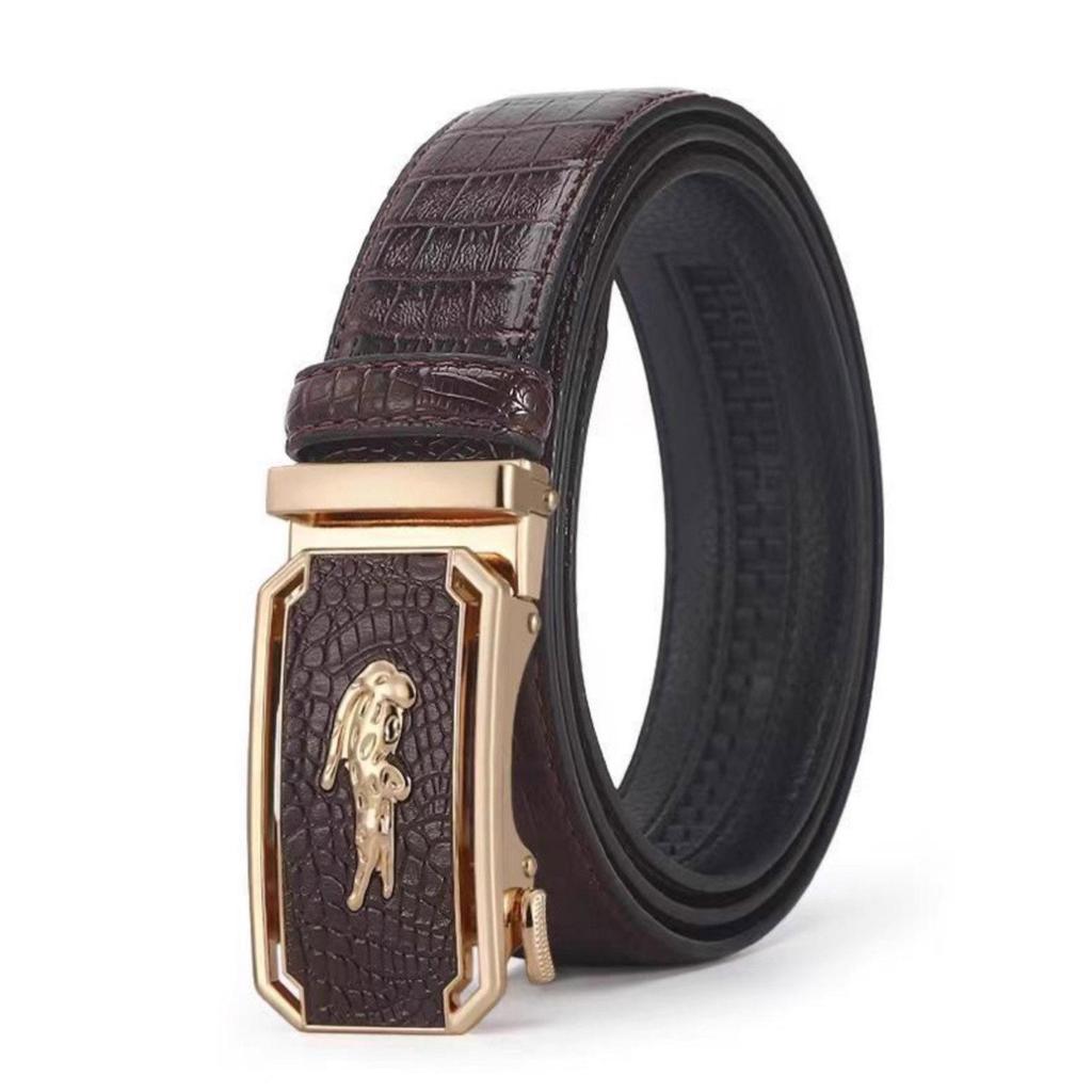 2025 Men's Leather Belt, Automatic Buckle, Crocodile Pattern, Business Casual, Cowhide Waist Belt for Middle-Aged and Elderly.