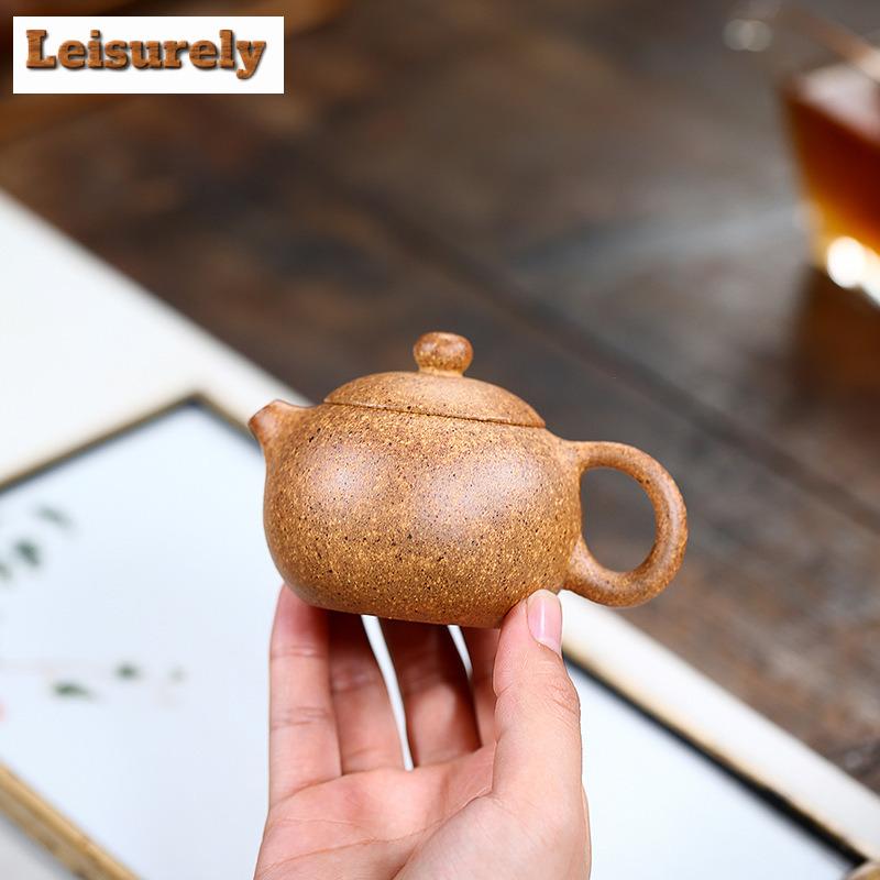 130ml Yixing Purple Clay Teapots Handmade Xishi Pot Raw Ore Hyperthermy Section Mud Tea Soaking Kettle With Filter Zisha Tea Set